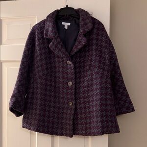 Charter Club Dark Purple, Gray and a Hint of Silver Sheen Houndstooth Pea Coat
